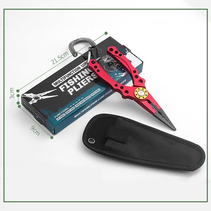 Aluminum Fishing Pliers Saltwater, Surf Fishing Tackle Kit, Fishing Multitool Hook Remover Braided Fishing Line Cutting and Split Ring with Coiled Lanyard and Sheath - Red image number 3