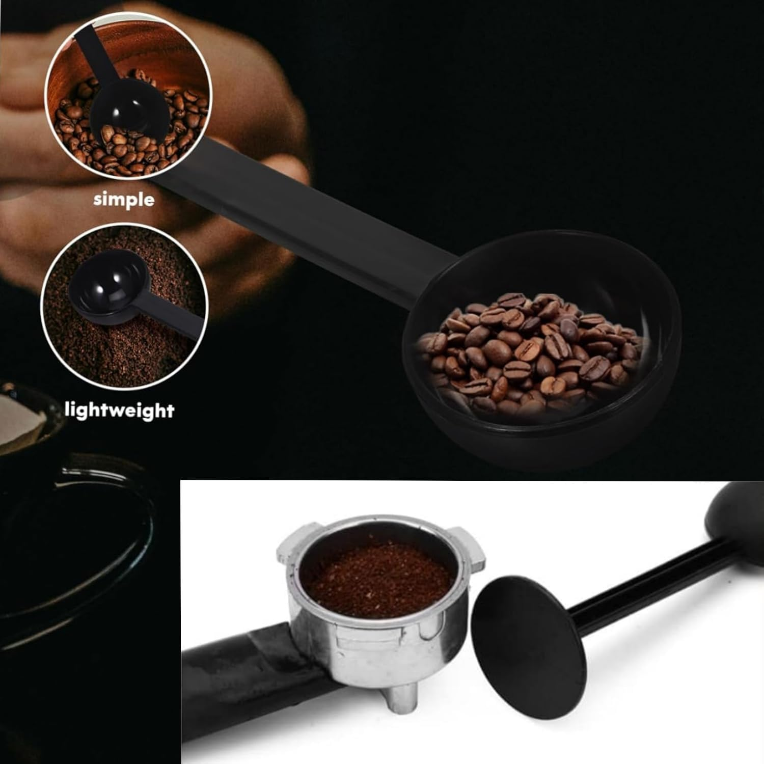 Taicols 2-In-1 Espresso Coffee Bean Spoon Tamping Scoop Tamper Tea Tool for Coffee Bean Spoon Coffee Measuring, about Coffee, Tea and Espresso, Machine Powder Spoon Coffee Kitchen Tool, Plastic
