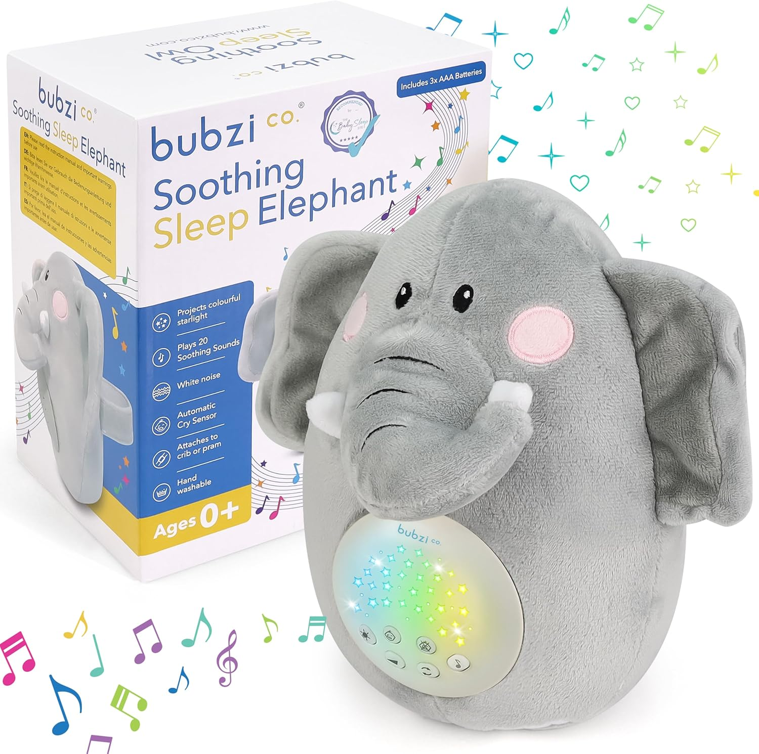Bubzi Co Baby Sound Machine, Portable Elepahnt Soother & Baby Night Light Projector, Comforting Electronic Infant Toddler Sleep Aid & Baby Shush with White Noise image number 4