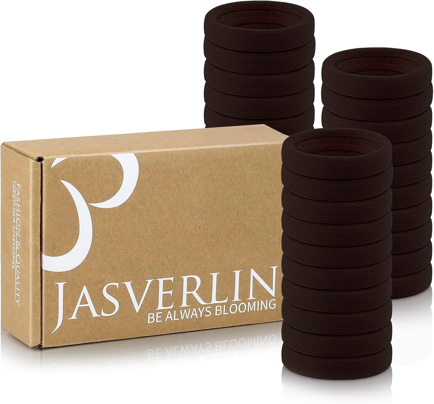 JASVERLIN Black Large Thick Hair Ties, Seamless Cotton Fabric, Stretchy Ponytail Holders Soft Skinny Scrunchies No Damage Hair Bands for Girls Women Men 2.4Inch 30 Pcs