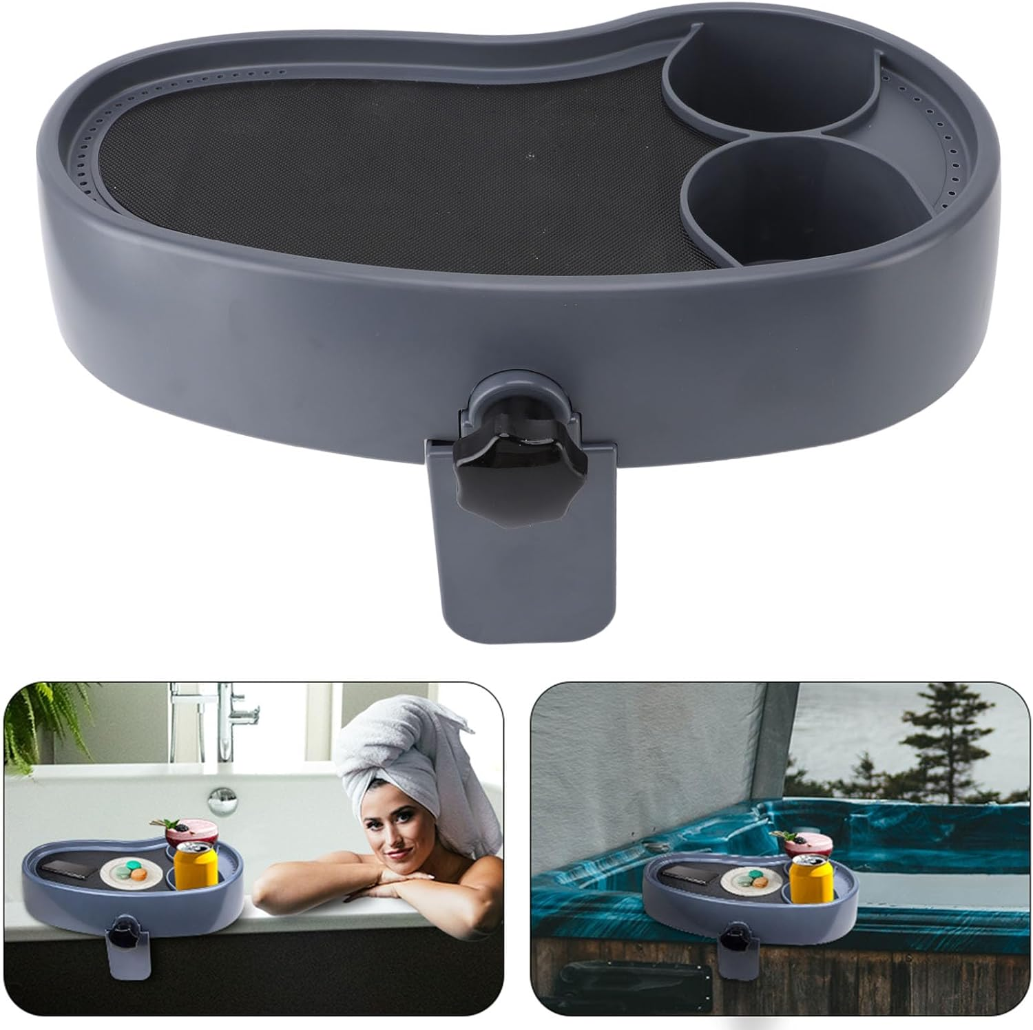 Jiawu Adjustable Hot Tub Table Tray, Hot Tubs Side Table with Cup Holder, anti Slip Tub Drink Holder for Snack, Phone, Tubs, Bathtub, Spa, Pool