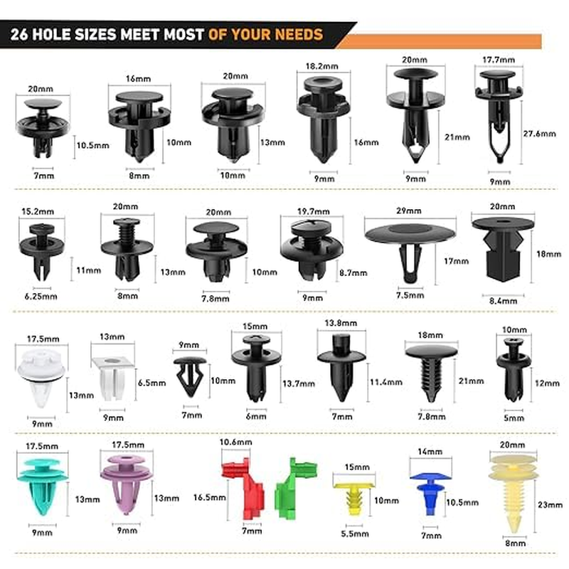 USDICHOME 925Pcs Car Fastener Kit - 32 Common Sizes of Plastic Nylon Rivets with 10 Cable Ties, Universal for Automotive Repairs image number 6