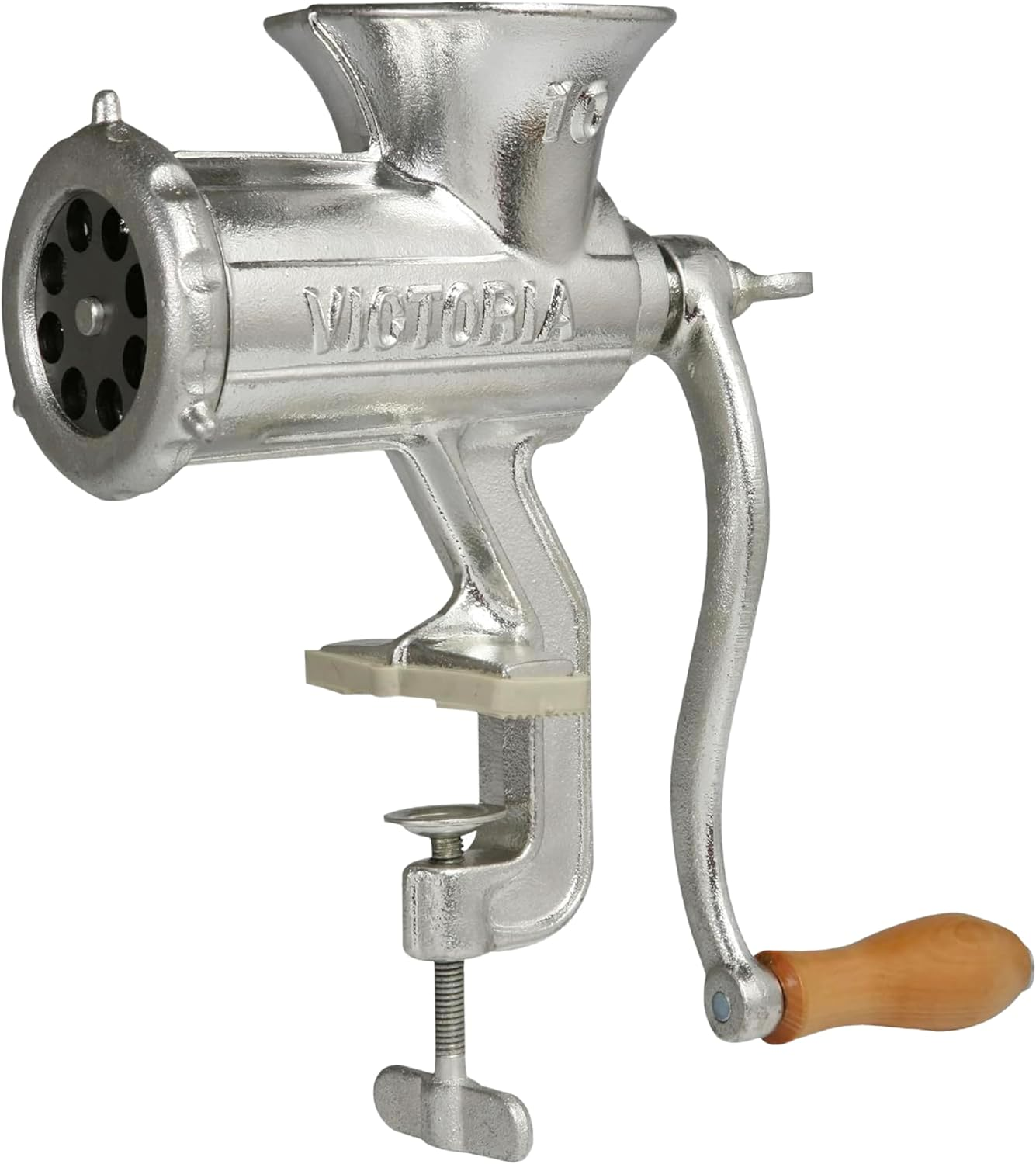 Victoria Cast-Iron Meat Grinder with a Table Clamp Mount, Manual Sausage Grinder and Meat Mincer, Number 10, Made in Colombia image number 6