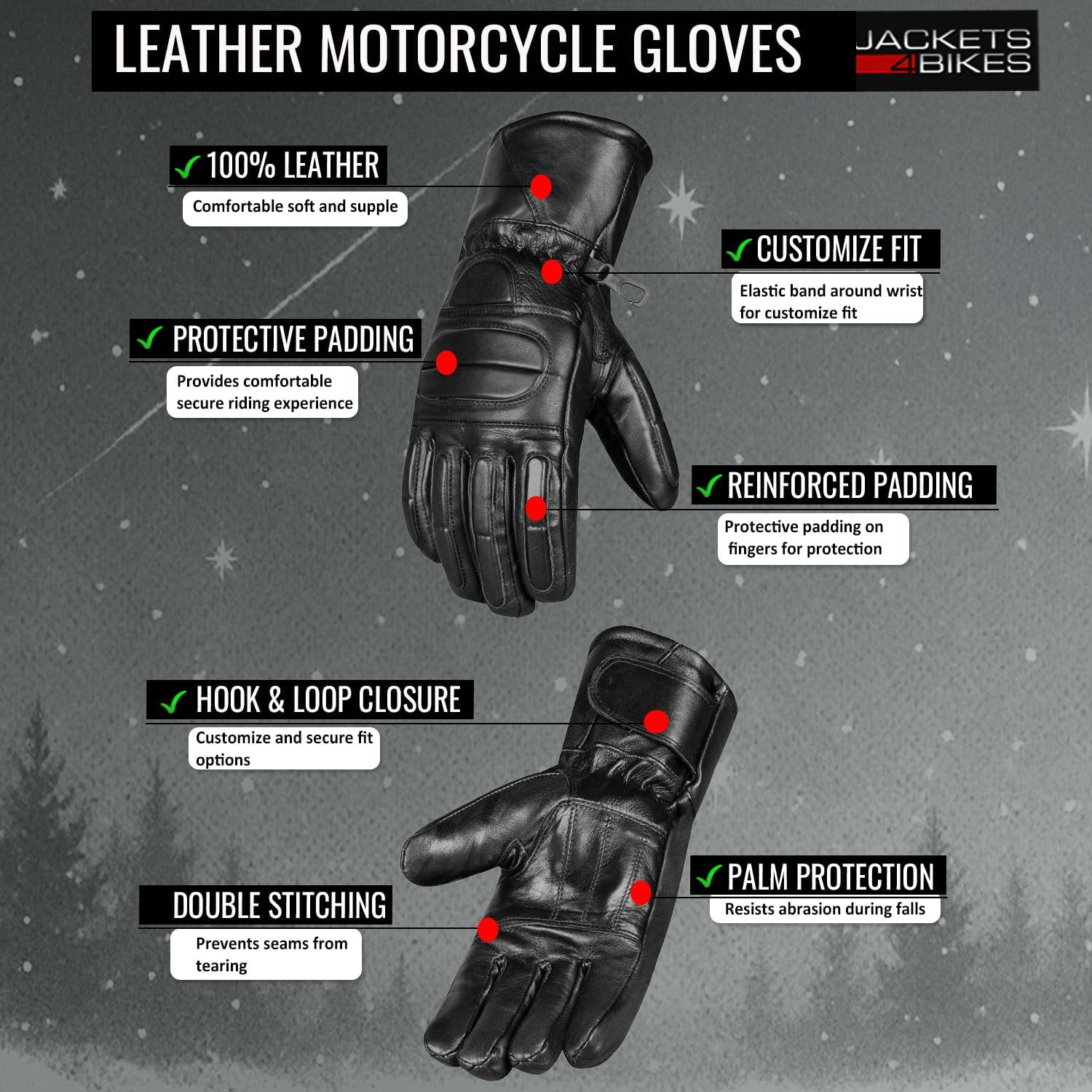 New Thinsulate Motorcycle Leather Full Gloves Black S image number 1