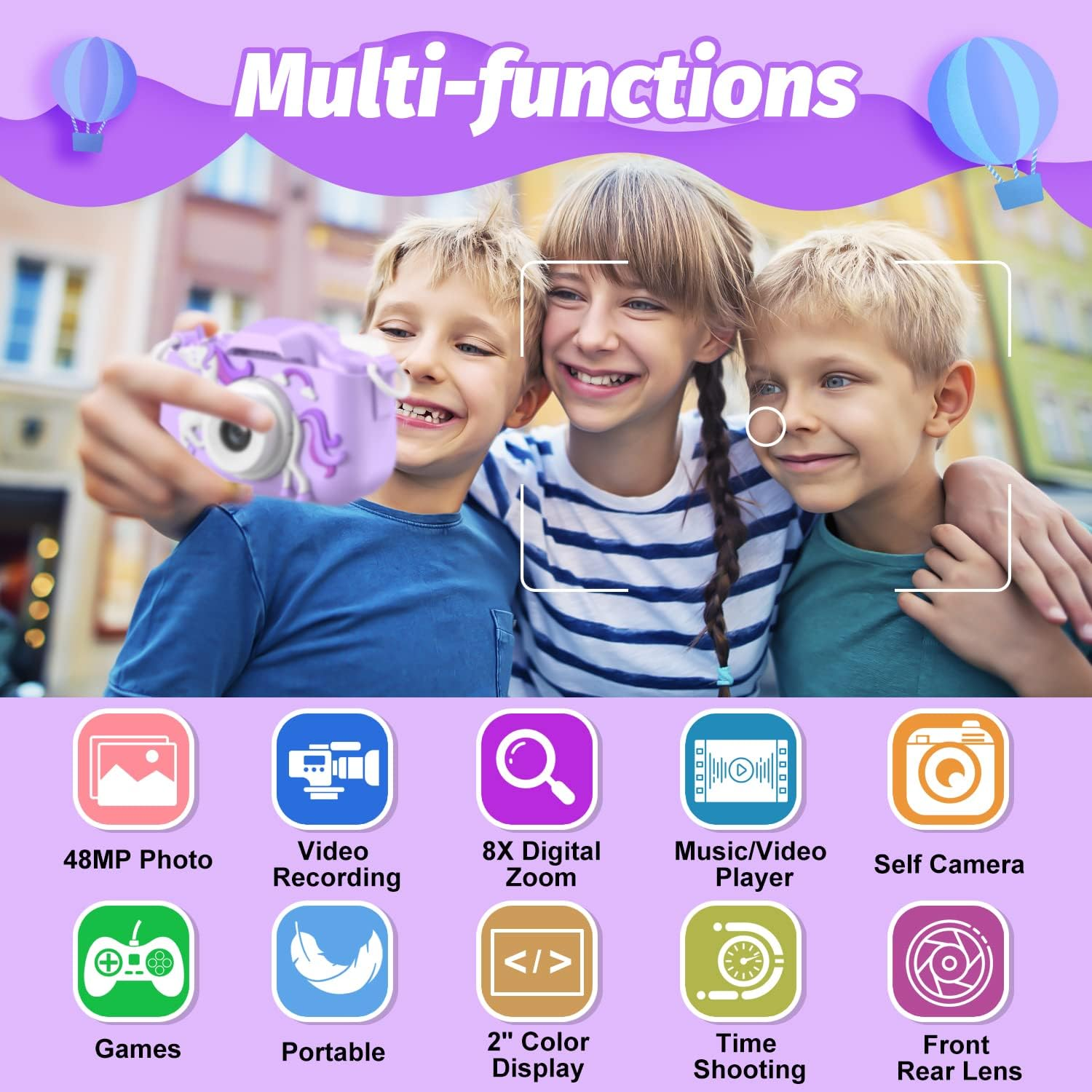 Mgaolo Kids Camera Toys for 3-12 Years Old Boys Girls Children,Portable Child Digital Video Camera with Silicone Cover, Christmas Birthday Gifts for Toddler Age 3 4 5 6 7 8 9 (Purple) - Dinosaur Blue image number 6