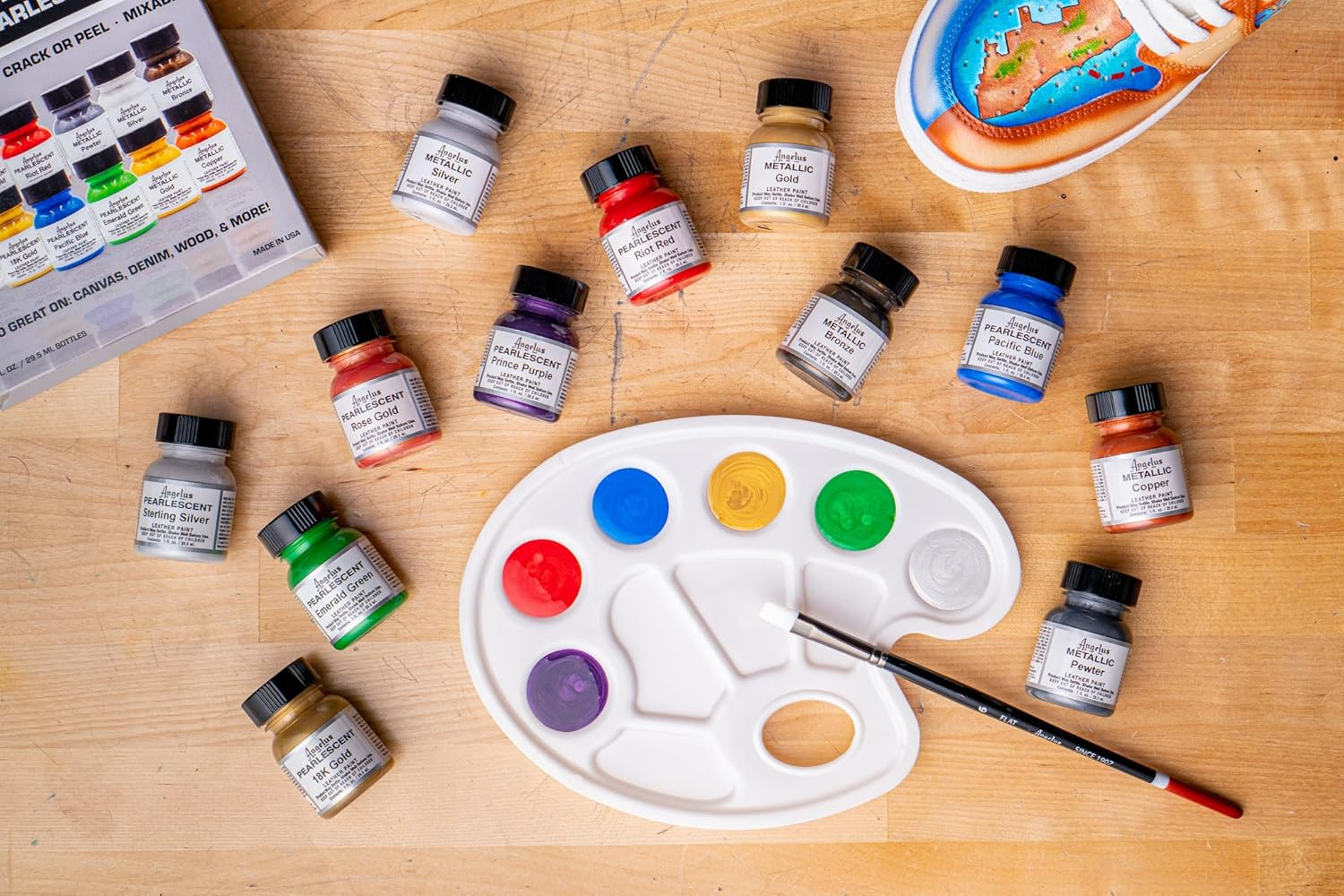 Angelus Acrylic Leather Paint Kit Metallic & Pearlescent 12 Pack Set