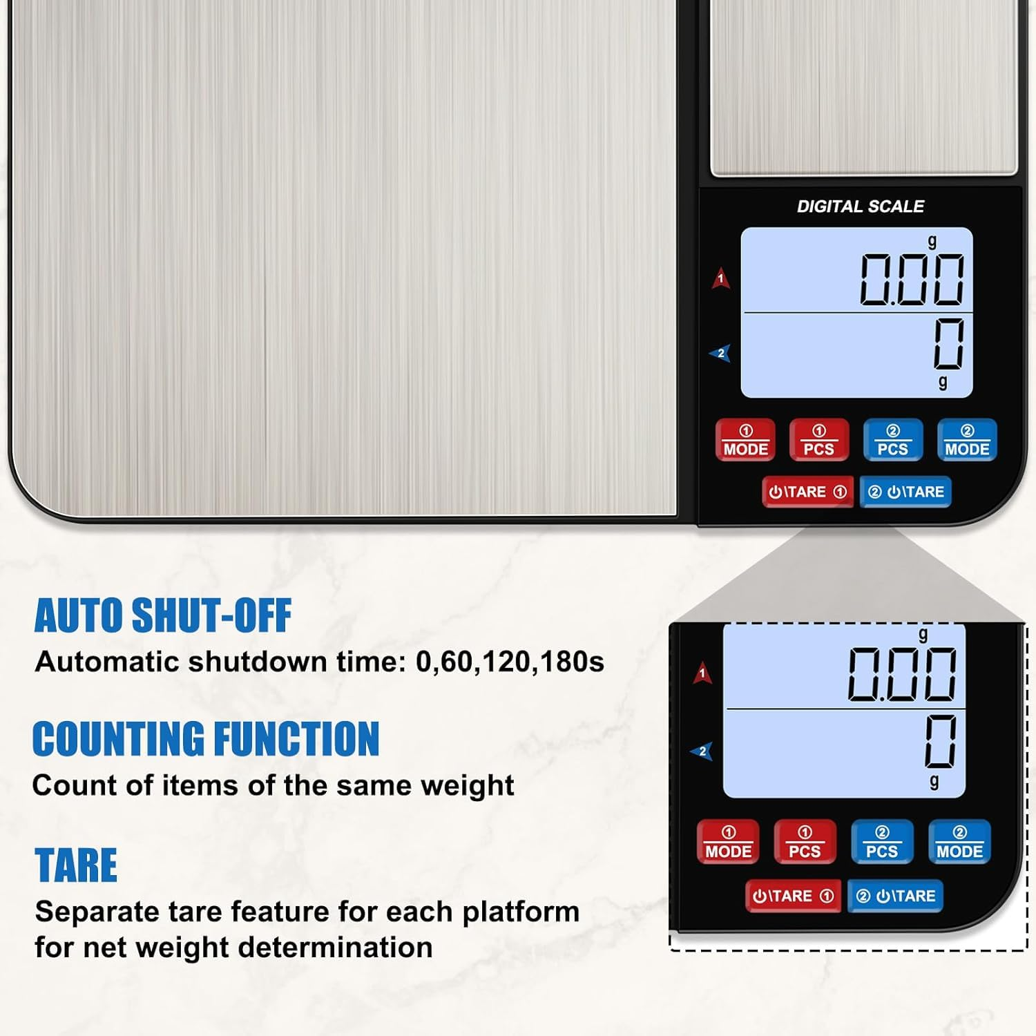 Dual Platform Digital Kitchen Scale [10Kg/0.01G] High Precision Stainless Steel Food Scale with LCD, Tare Function for Baking, Coffee, Jewelry & Medicine