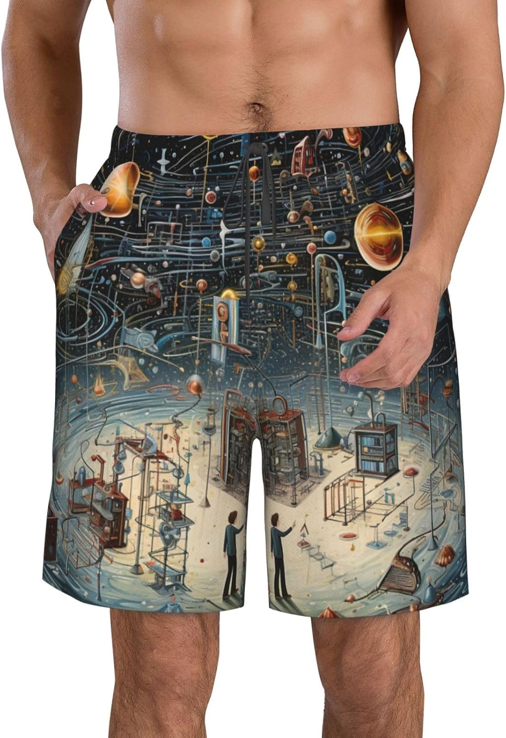 WURTON Physics Print Print Men'S Beach Shorts Hawaiian Summer Holiday Casual Shorts with Drawstring, Quick Dry image number 6