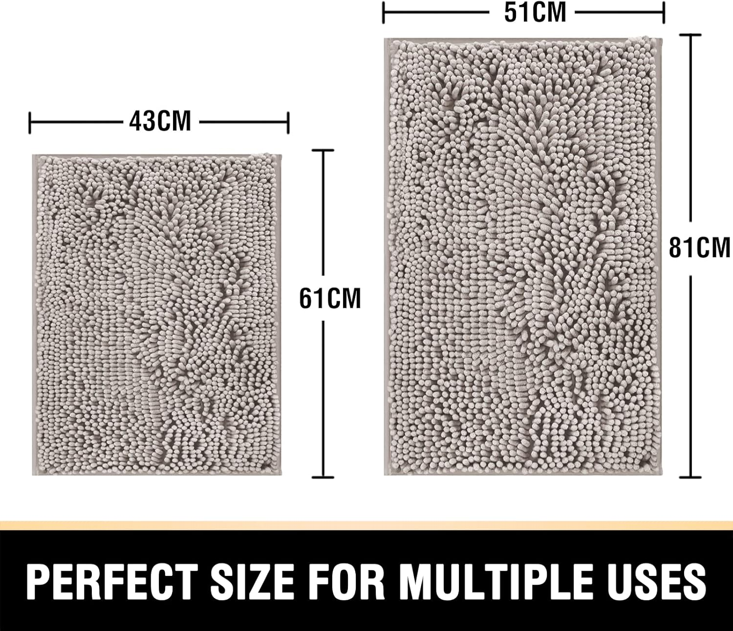 Princedeco 2-Piece Bathroom Rugs Set Non-Slip Bath Mat Soft Cozy Shaggy Thick Chenille Bath Rugs for Bathroom Plush Rugs for Bathtubs Water Absorbent- (50Cm X 81Cm / 43Cm X 61Cm), Taupe image number 3