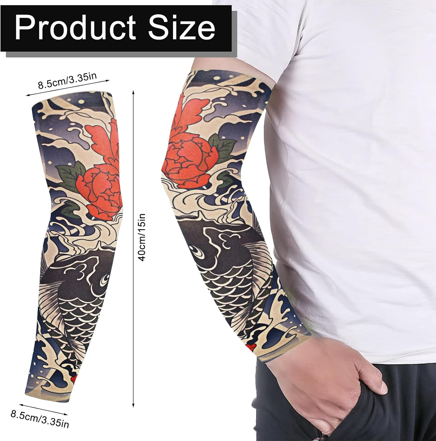 TNSLAND Pack of 16 Tattoo Sleeves, Tattoo Cover, Arm Sleeve Tattoo Arm for Men Women, Tattoo Arm Stockings, Tattoo Sleeve for Sun Protection, Carnival Parties, Warmth (40 X 8.5 Cm) image number 1