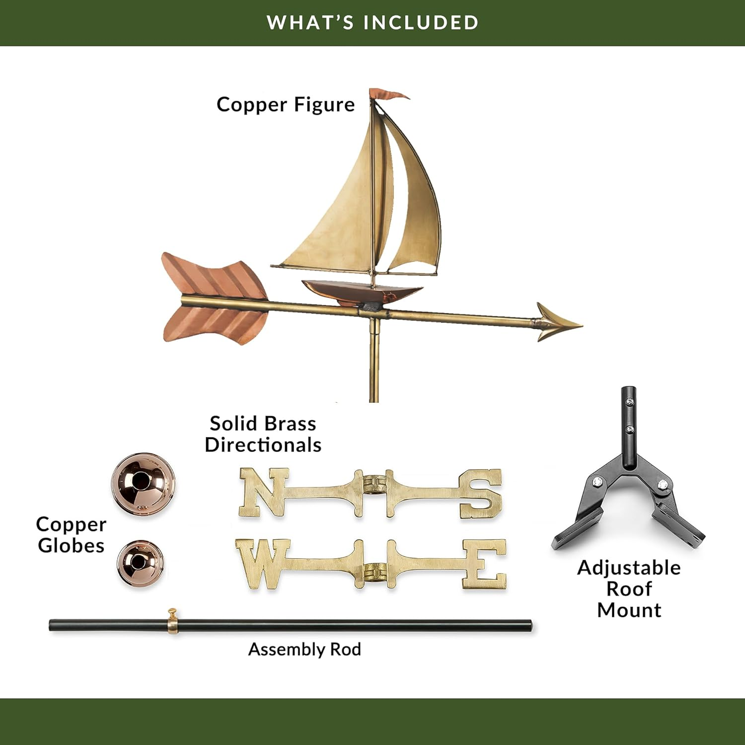 Good Directions 8803PR Sailboat Cottage Weathervane, Polished Copper with Roof Mount,Pure Copper image number 6
