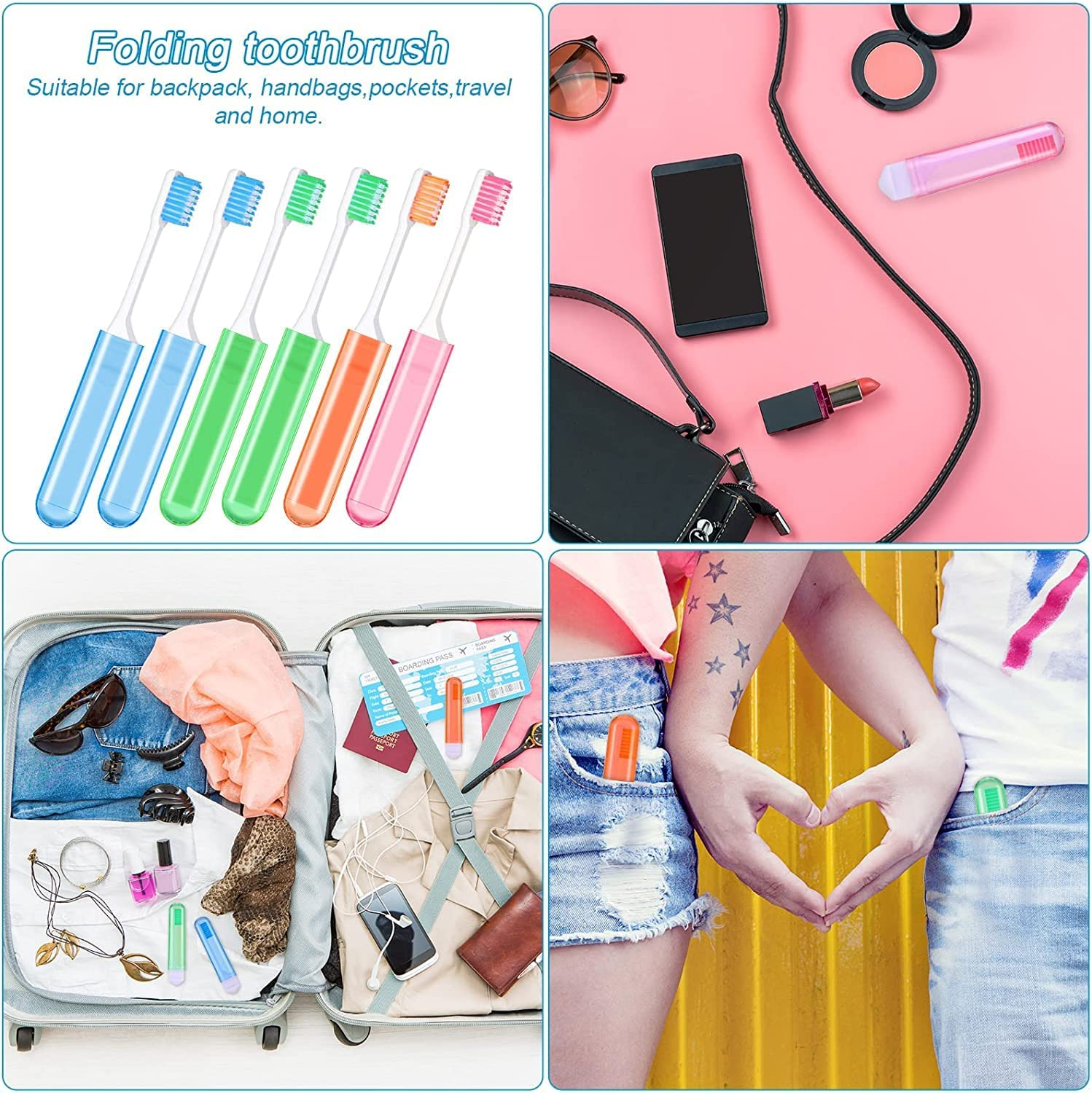 Folding Soft Bristles Toothbrush, 6Pcs Foldable Toothbrush for Travel & Camping, Portable with Box image number 3