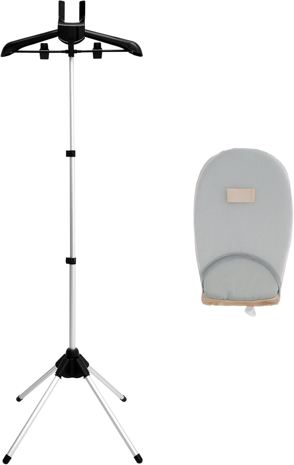 Steamer Clothes Rack with Ironing Glove Floor Standing Foldable Garment Steamer Rack Lightweight Adjustable Height Steamer Stand Rack for Steaming Clothes (Grey)