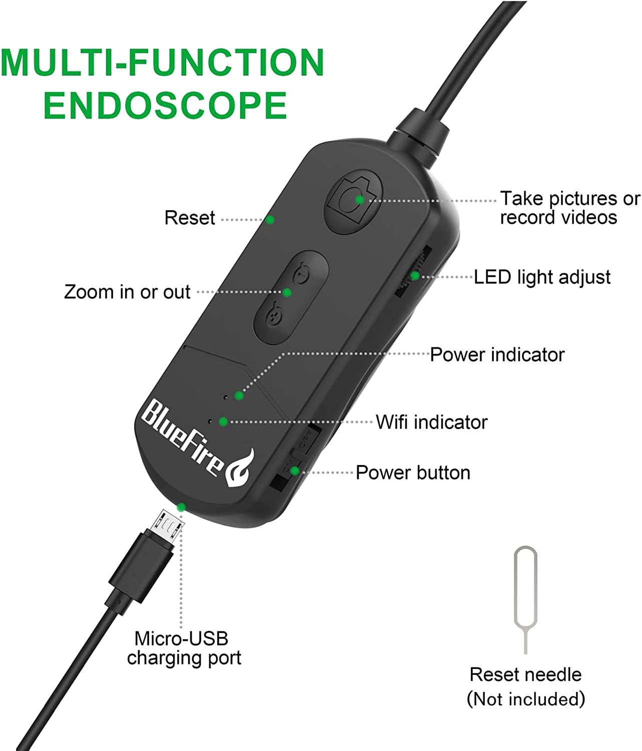 Bluefire Industrial Endoscope, 3.9Mm Super Slim Industrial Borescope for Automotive Inspection, 1080P HD Snake Camera with 6 LED Lights, Waterproof Inspection Camera for Smartphone/Tablet(3.5M) image number 2