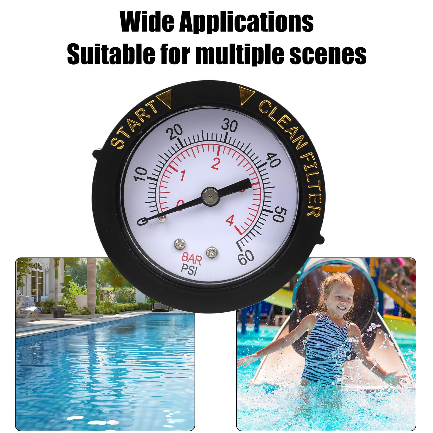 0-60PSI Pool Filter Pressure Gauge, 1/4 NPT Back Mount Waterproof Clean Sand Filter Indicator Water Pressure Gauge Replacement Parts Accessories for Swimming Pool Pumps Spa Aquarium Pressure Testing image number 6