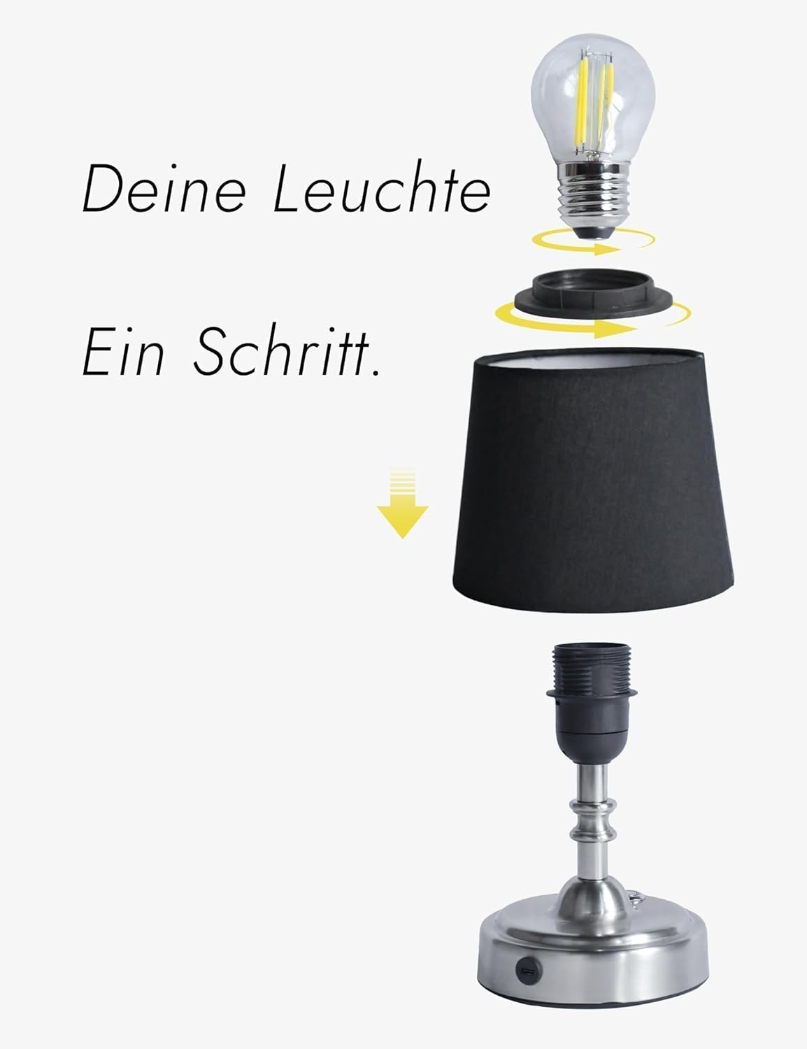 GEYUEYA Home Wireless LED Table Lamp, Wireless Battery with 3 Colour Temperatures, Continuously Dimmable, Touch Lamp with Battery USB-C, Camping Lamp, Warm White (Silver)