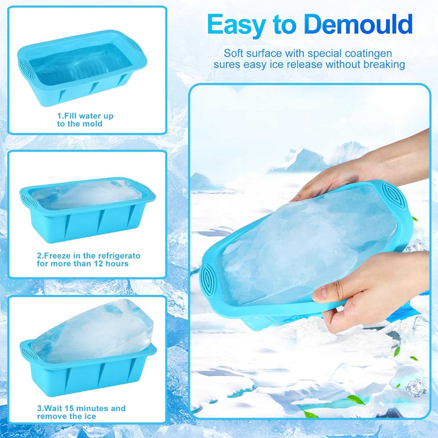 XXL Ice Block Moulds Set of 4 with Premium Silicone - Reusable 2 Kg Mega Ice Cube Trays for Ice Bathing, Cooling Systems & Freezer image number 6