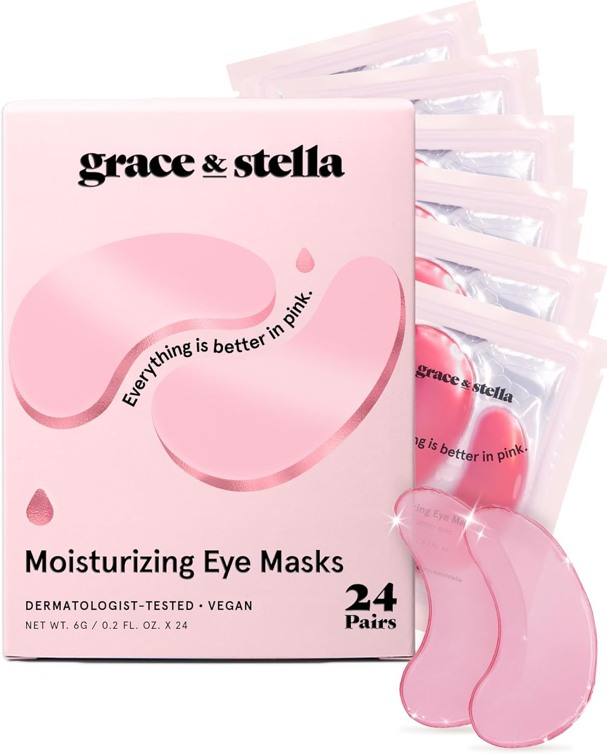 Grace & Stella Award Winning Hyaluronic Acid under Eye Patches - Gifts for Mom and Women - Reduce Dark Circles, Puffy Eyes, Undereye Bags & Wrinkles - under Eye Masks - Vegan (24 Pairs, Pink)