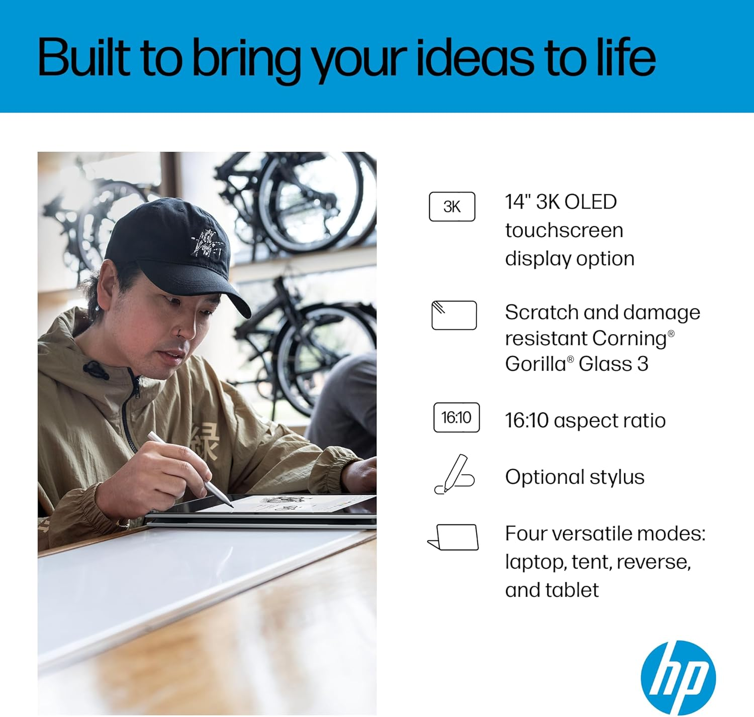 HP Omnibook X Flip Next Gen AI 14" Laptop, 2K Touch Display, AMD Ryzen&trade; AI 5 Processor, 16GB RAM, 512GB SSD, Windows 11 Home, Glacier Silver, C5AY3PA image number 5