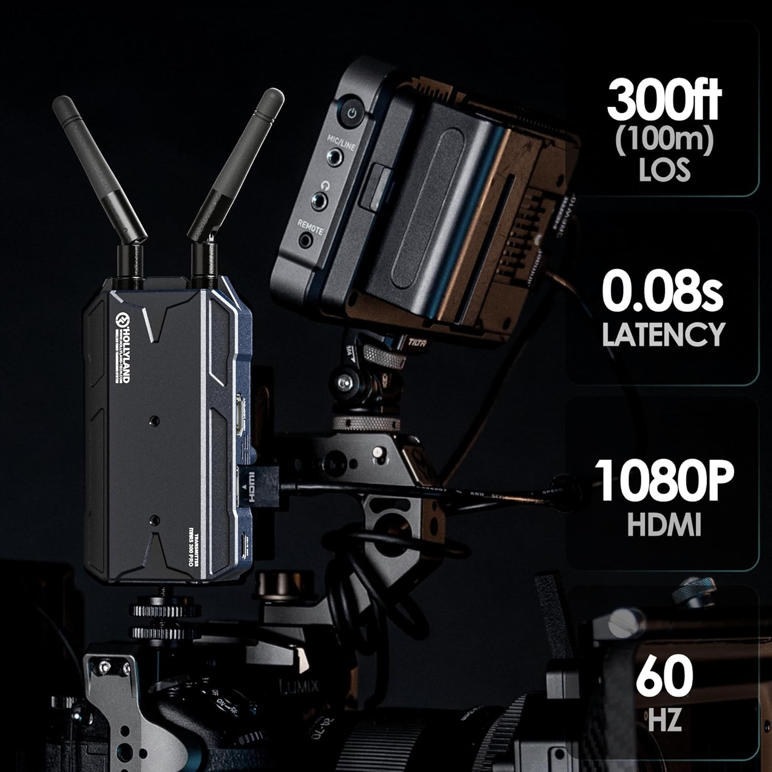 Hollyland Mars 300 PRO [Official] HDMI Loopout Wireless Video Transmitter and Receiver with 0.08S Low Latency, for Videographer Photographer Filmmaker Cinematographer(Enhanced) image number 4