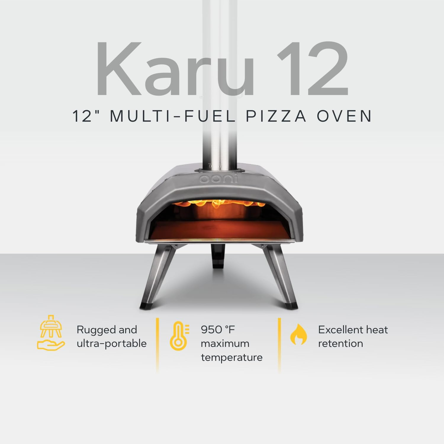 Ooni Karu 12 Multi-Fuel Portable Outdoor Pizza Oven &ndash; Wood and Gas Fired Pizza Oven - Woodfired & Stonebaked Pizza Maker for 12" Pizzas