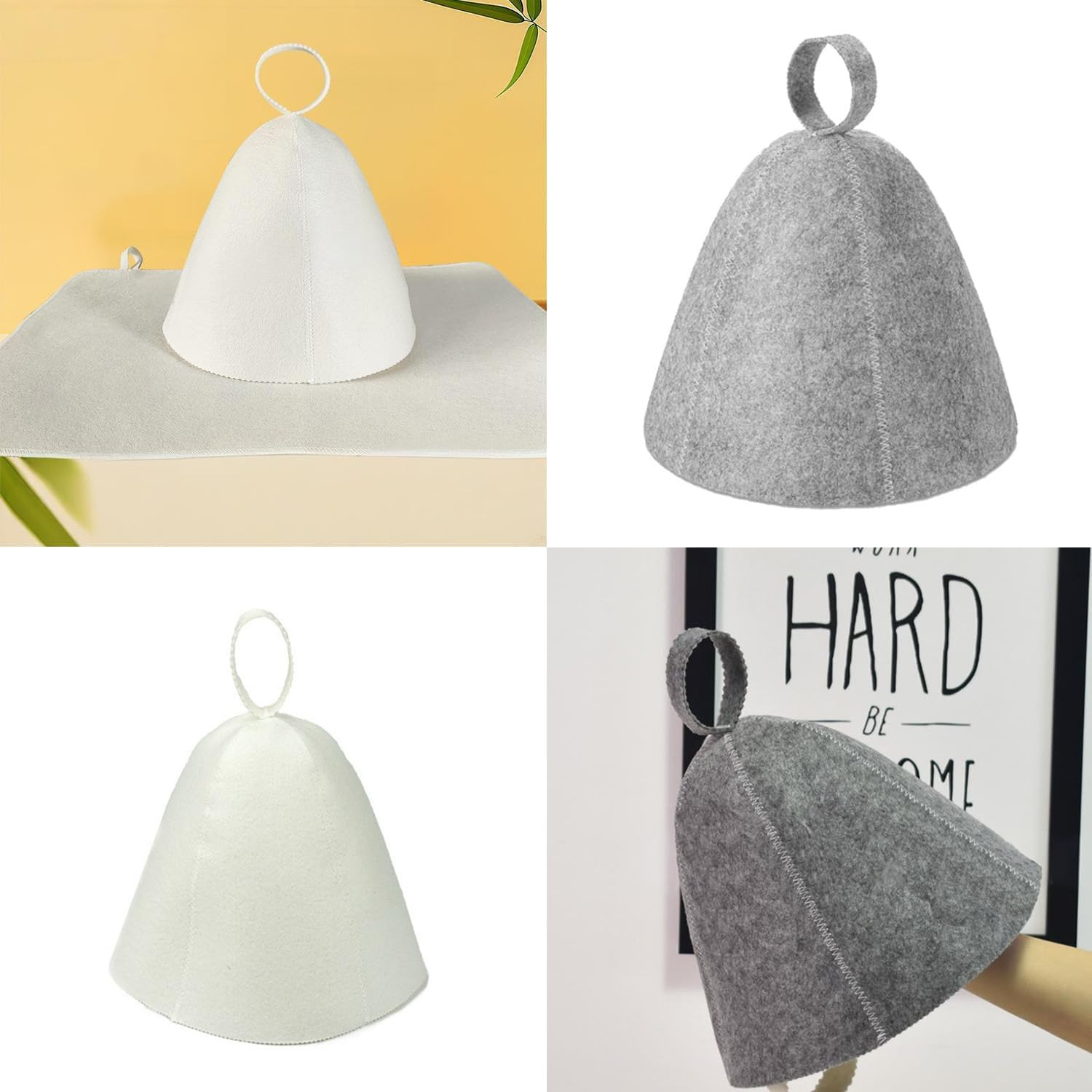 2 Pieces of Sauna Hats,Infrared and Steam Room Caps,Unisex,Wool Felt Sauna Head Protection Hats, Sweat Room Hair Protection,Bathing Caps(Grey, White) image number 3
