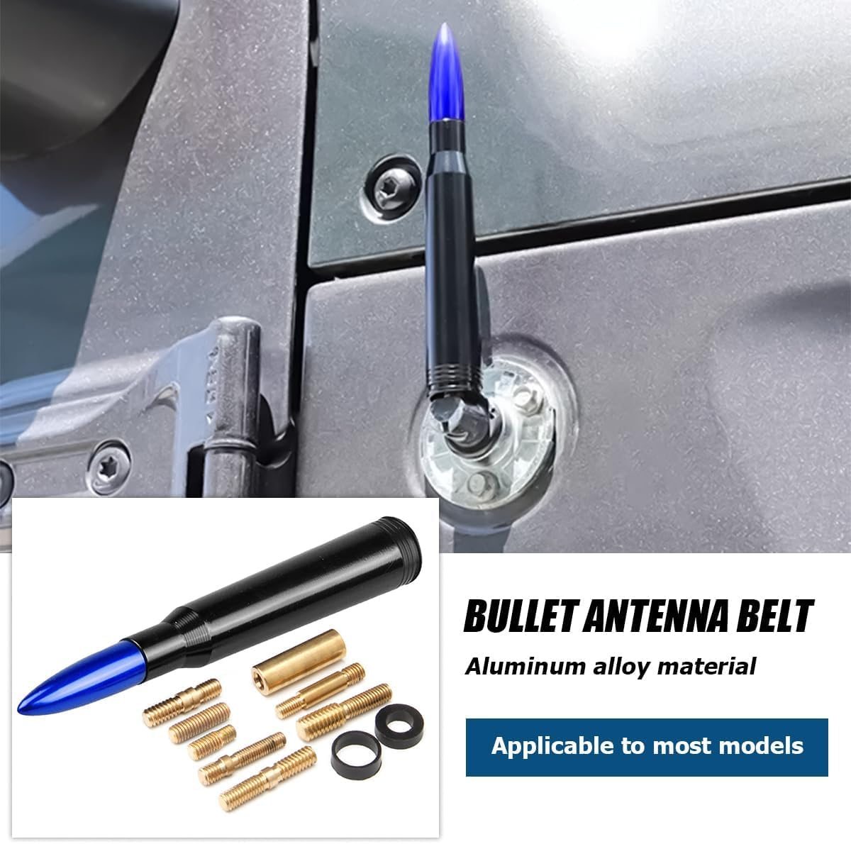 Car Short Antenna Mast, 5.5 Inch AM/FM Radio Reception Aluminum Antenna with 9 Screw Adapters and 2 Rubber Rings, Universal Vehicle Replacement Accessories for SUV, Truck, Pickup (Blue) - Blue image number 4