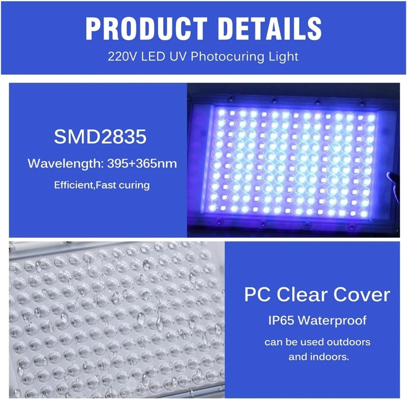 300W LED UV Curing Lamp 365Nm 395Nm Fluorescent Detection Shadowless Glue Light for DIY Enclosures(395Nm,300W) image number 3