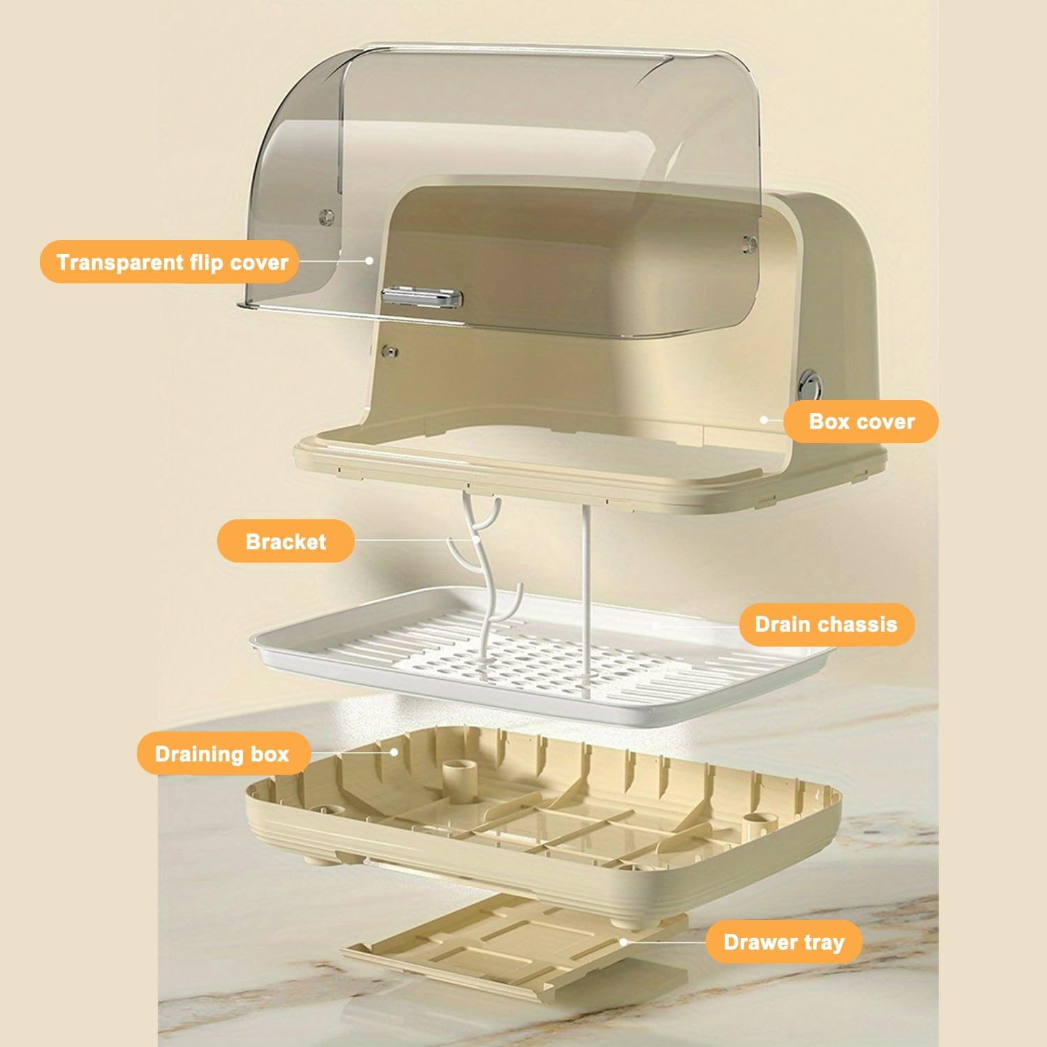 Baby Bottle Storage, Dustproof Baby Bottle Drying Rack, Bottle Dryer Holder with Cover Lid and Removable Drainboard, Bottle Rack Dryer for Kitchen Cabinet image number 4