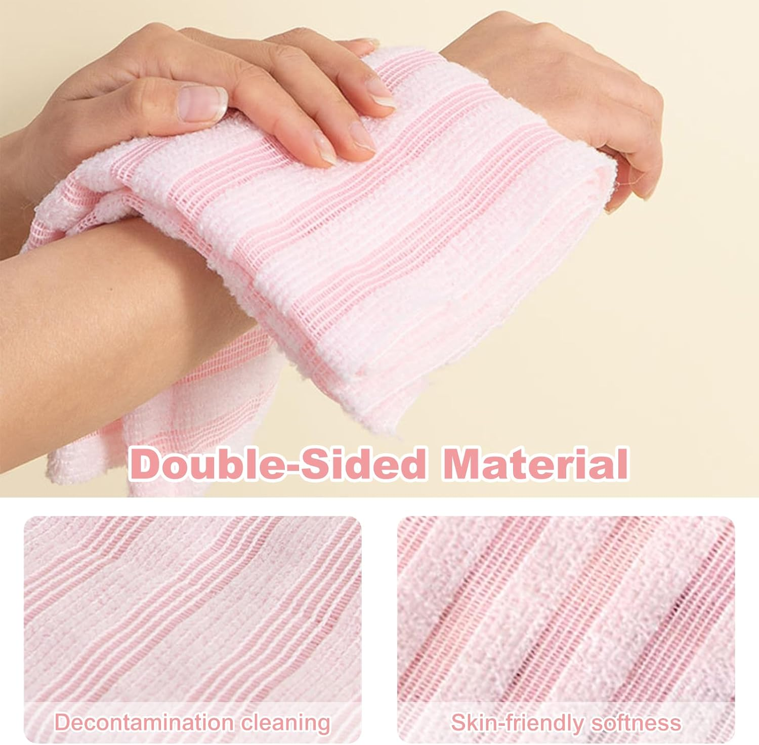 Exfoliating Washcloth Towel 2 Pcs Body Scrubber Back Scrubber for Shower Japanese 40 Inches Bath Tool Wash Cloth Korean Exfoliation Luffah Towel Net Sponge Loofah Body Scrub for Men Women Skin Care image number 5