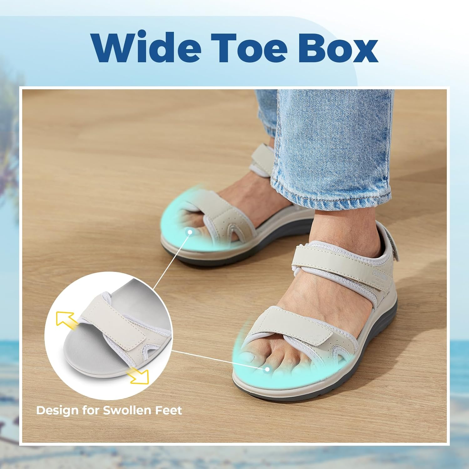 Fitville Women'S Wide Sandals, Flat Outdoor Sandals with Adjustable Ankle Strap for Plantar Fasciitis & Swollen Feet | Arch Support & Slip Resistance & Comfortable