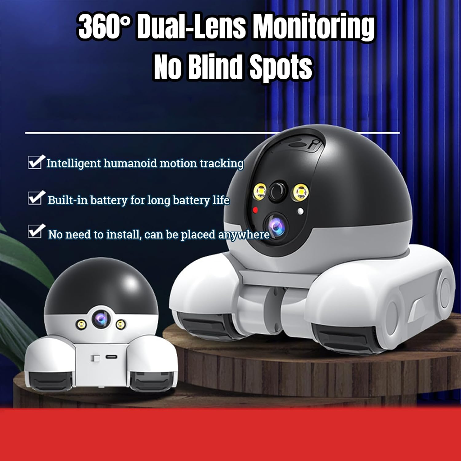 Blinky Bot Robot Camera &ndash; 1080P HD Pet Camera with 360&deg; View, Dual Lens, App Remote Control, Night Vision, 2-Way Audio, Indoor Mobile Wi-Fi Smart Robot (#A) image number 4