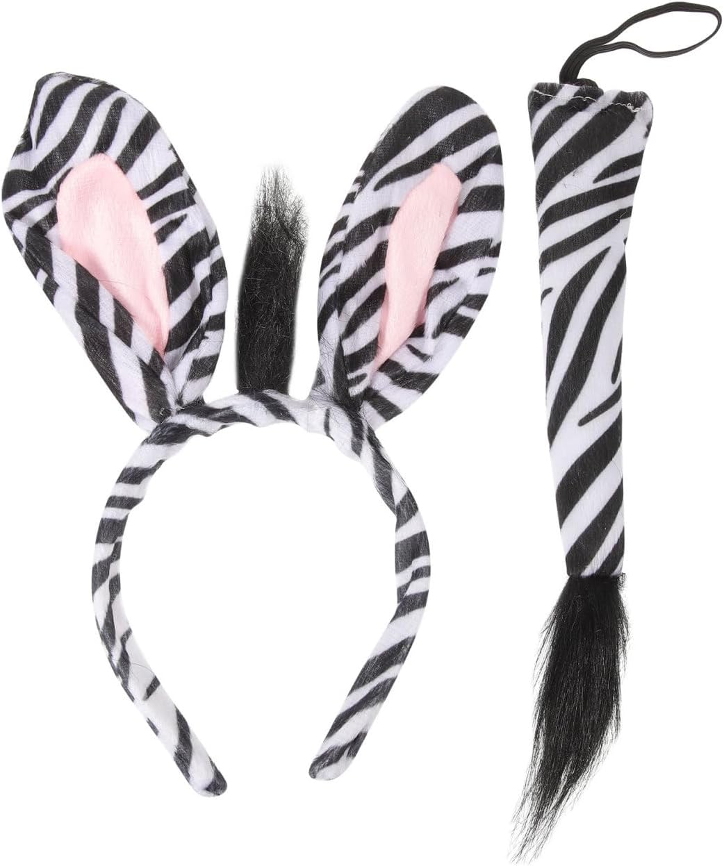 Zebra Costume Accessories Set - Headband, Tail, Hair for Kids Animal Cosplay - Jungle-Themed Parent-Child Clothing Headgear