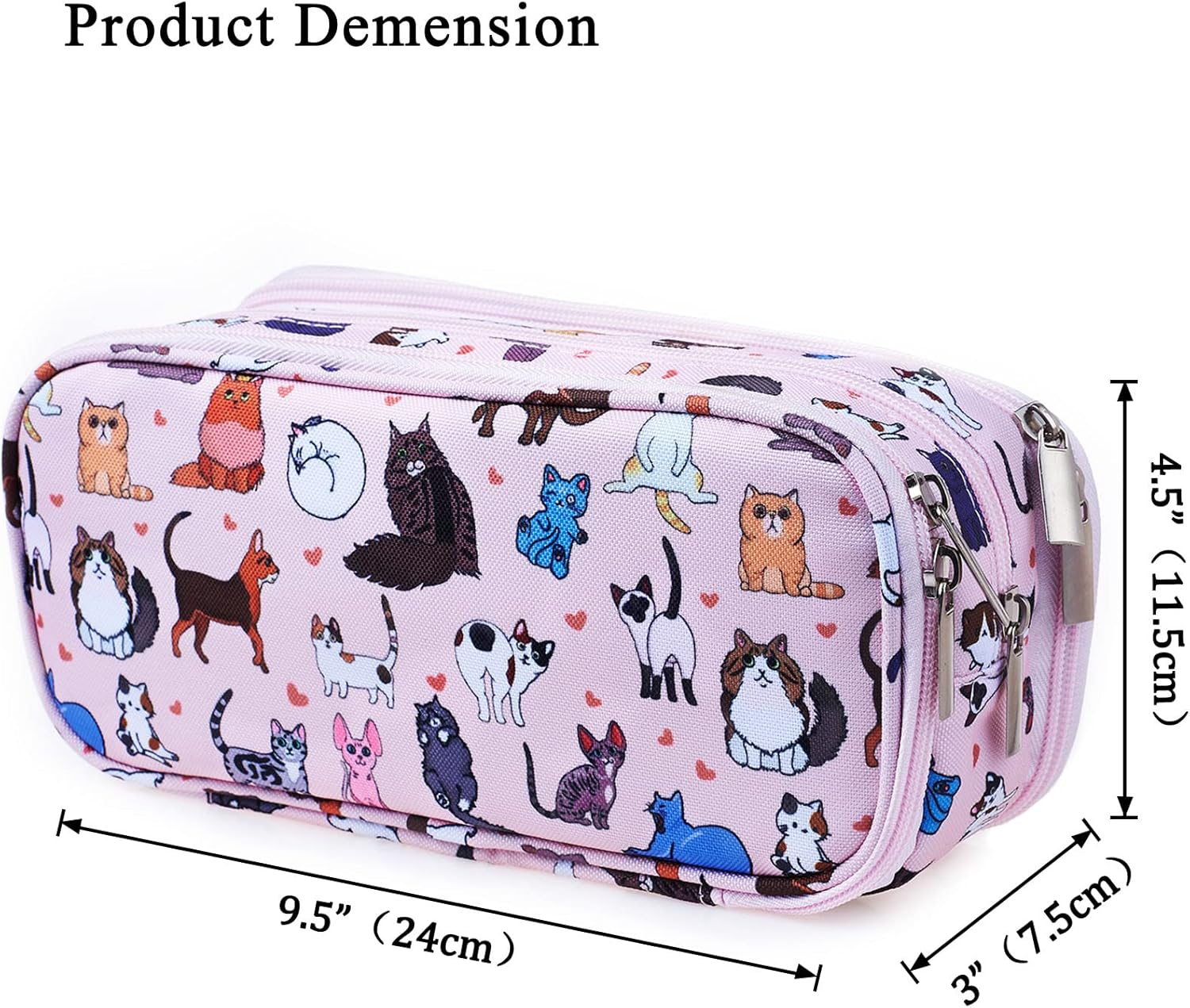 Cute Cat Pencil Case Super Large Capacity 3 Compartments Canvas Pencil Box Kawaii Makeup Bag Cat Gifts for Boys Girls image number 5