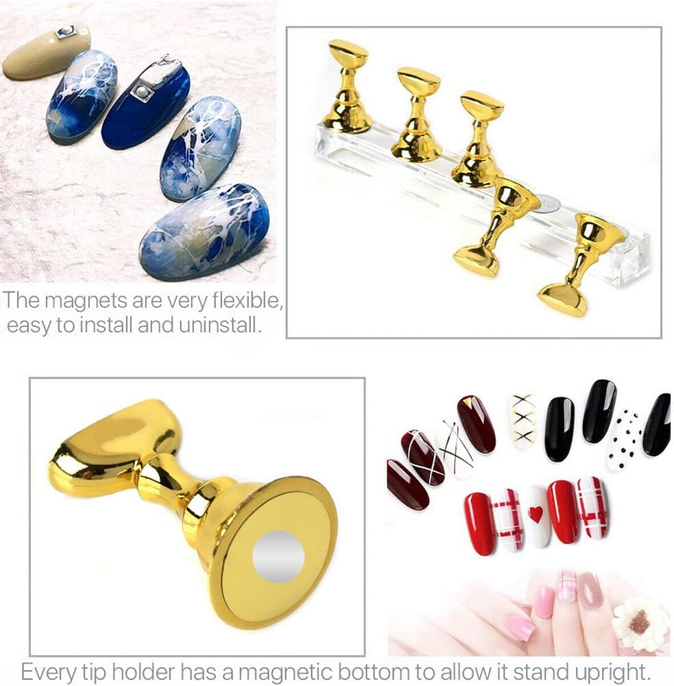 2022 Nail Tip Display Stand Holder Magnetic Practice Art Training Tool Finger AU (Gold) - White image number 2