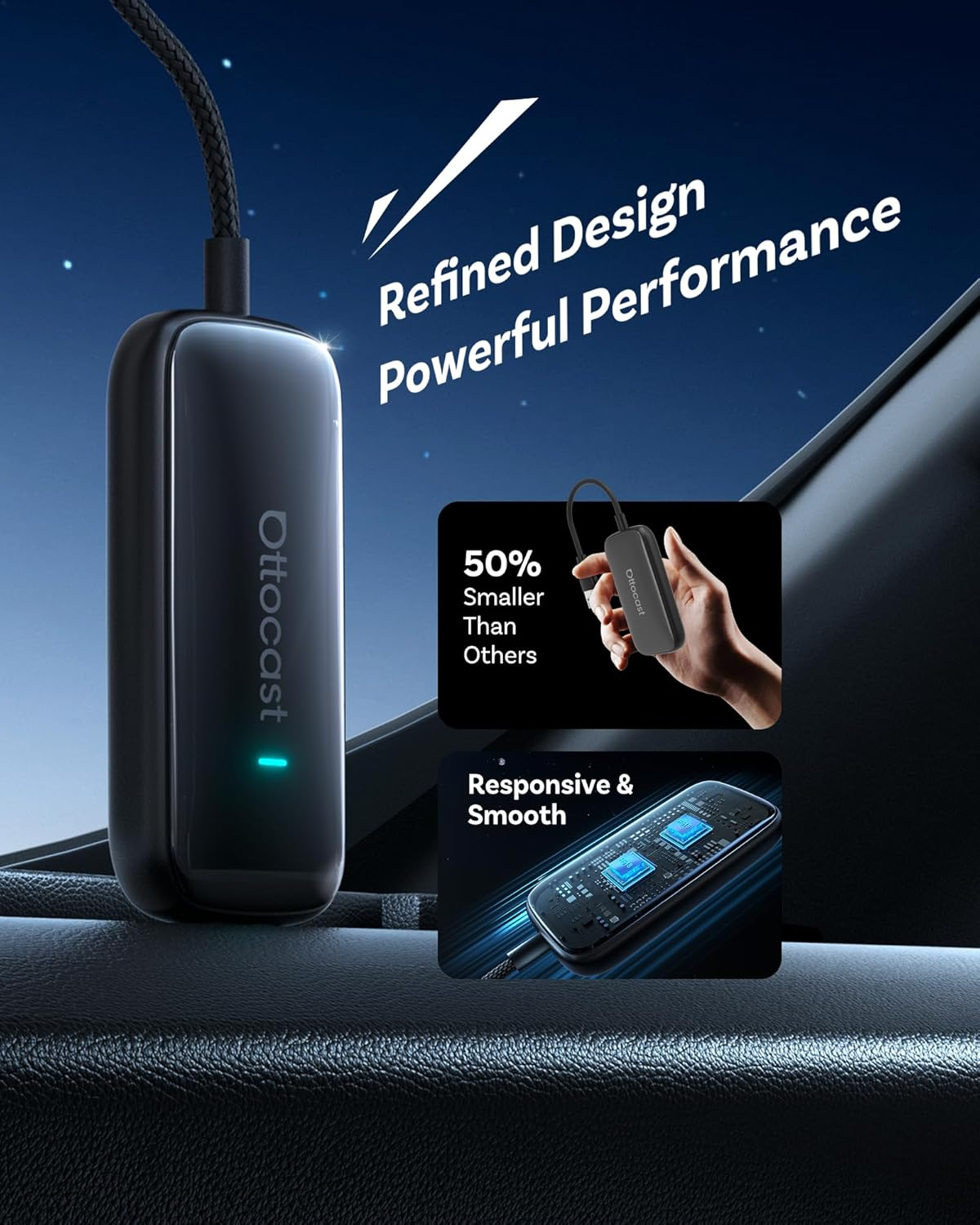 OTTOCAST Play2Video Ultra &ndash; Wireless Carplay & Android Auto Adapter with Youtube, Netflix, Spotify, IPTV | 5Ghz Wifi, Auto Connect, No Delay | Compatible with OEM Wired Carplay image number 2