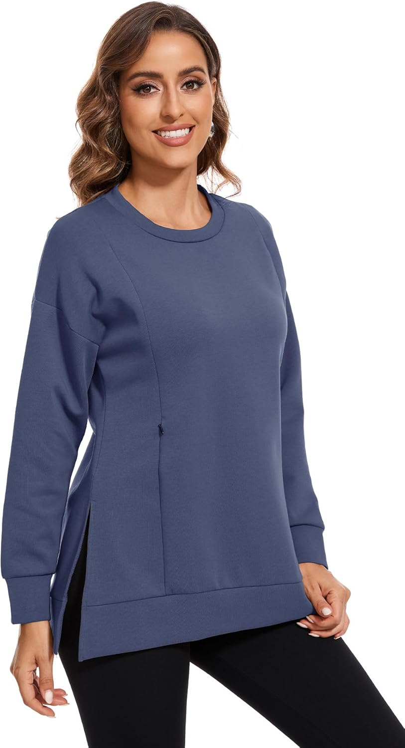 Smallshow Women'S Nursing Tops Sweatshirt Long Sleeve Side Split Breastfeeding Shirt image number 5