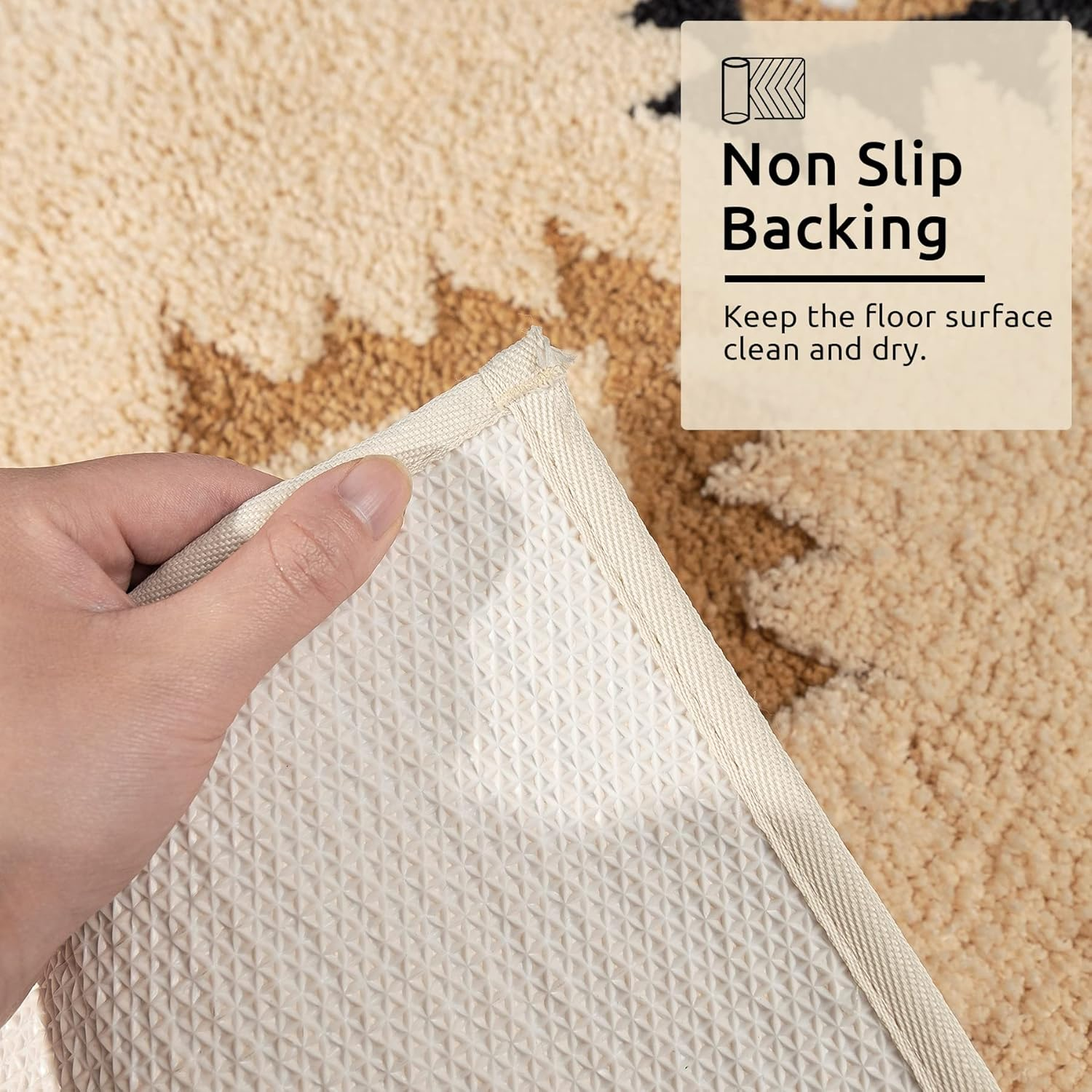 DEXDE Boho Bathroom Rugs 20X32, Luxury Soft Absorbent Bath Mat Non Slip Moroccan Geometric Bath Rugs Carpet for Bathroom Shower Kitchen Entryway Farmhouse Neutral Decor, Cream Beige image number 3