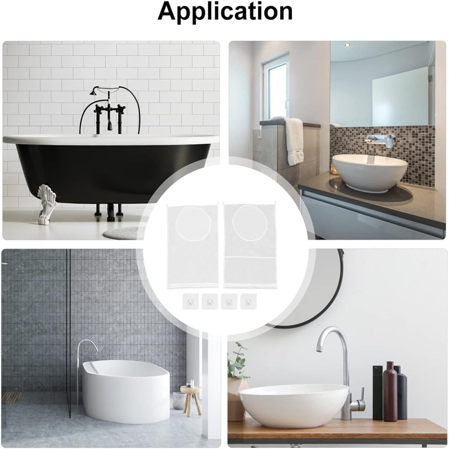 2 Pack Hanging Mesh Storage Bags, 77Cmx50Cm Mesh Sack with 4 Adhesive Hooks, Door Hanging Laundry Hamper Bag Perfect for Dormitory Bathroom Kitchen Storage Dirty Clothes/Junk Foods/Plush Toy image number 5