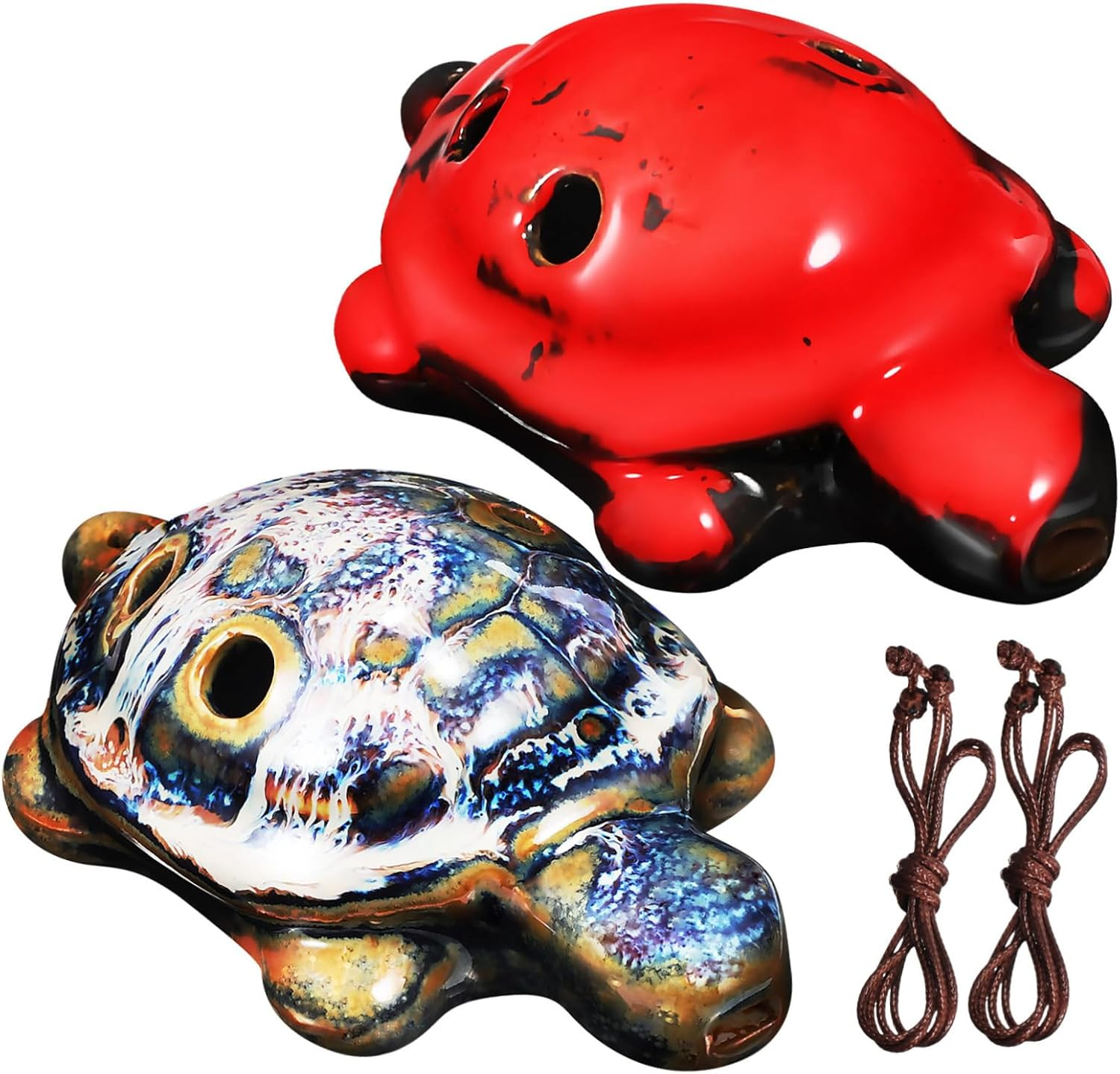 JOINPAYA 2Pcs Turtle 6 Hole Ocarina Mini Musical Instrument Wind Instruments Ocarina Bat Sound Frog Ocarina Necklace Guiro Turtle Pendant Ocarina Skincare Unique Didgeridoo White Porcelain image number 2