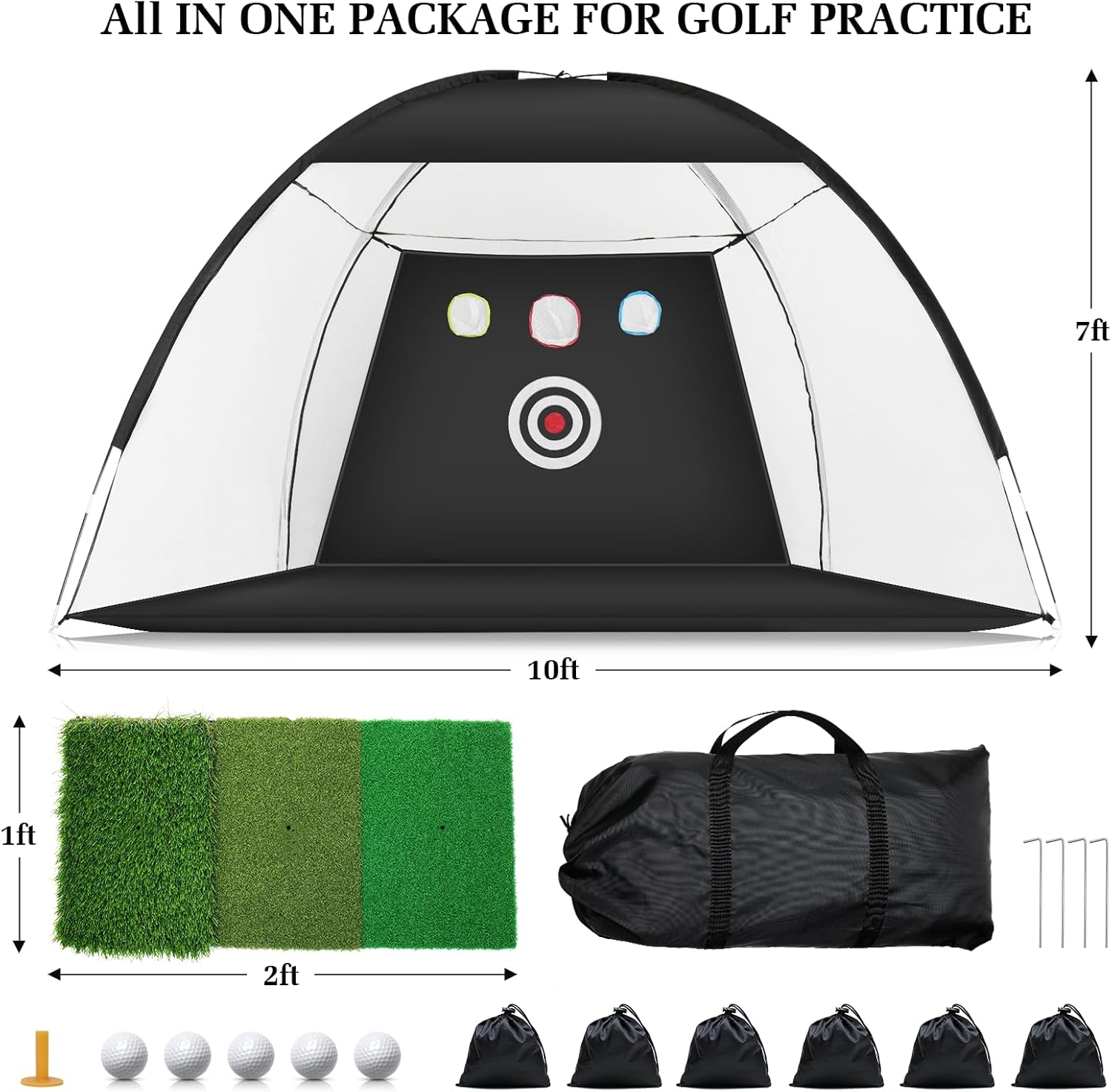 Golf Net with Noise Reduction Design,10X7Ft Golf Nets for Backyard Driving Real Golf Balls,Golf Practice Net Indoor Outdoor with Tri-Turf Golf Mat for Golf Training Aid Chipping Swing Trainer image number 2