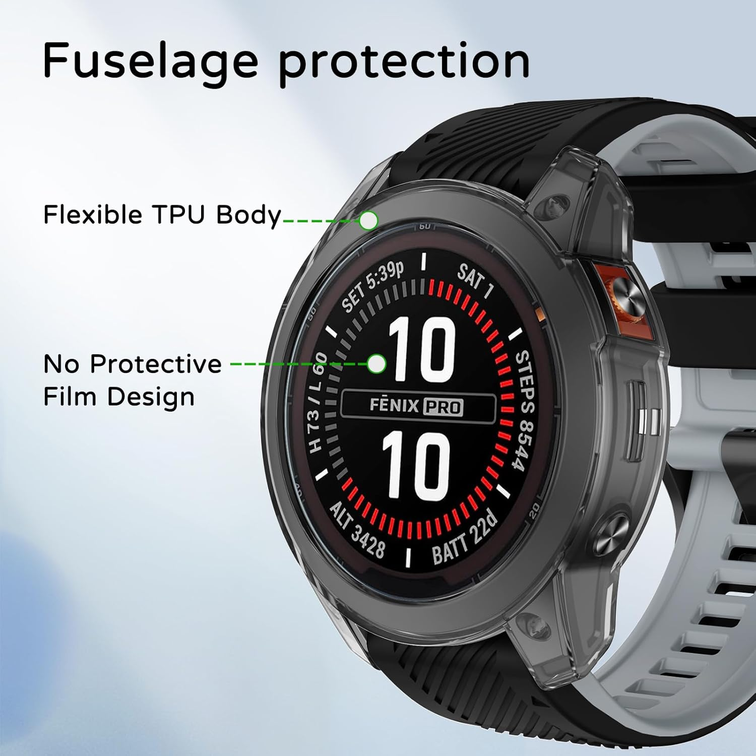 MYSNBKN Protective Case Compatible with Garmin Fenix 7 Pro/Fenix 7/Epix Pro 47 Mm, TPU Protective Cases Shockproof - Transparent Blue image number 3