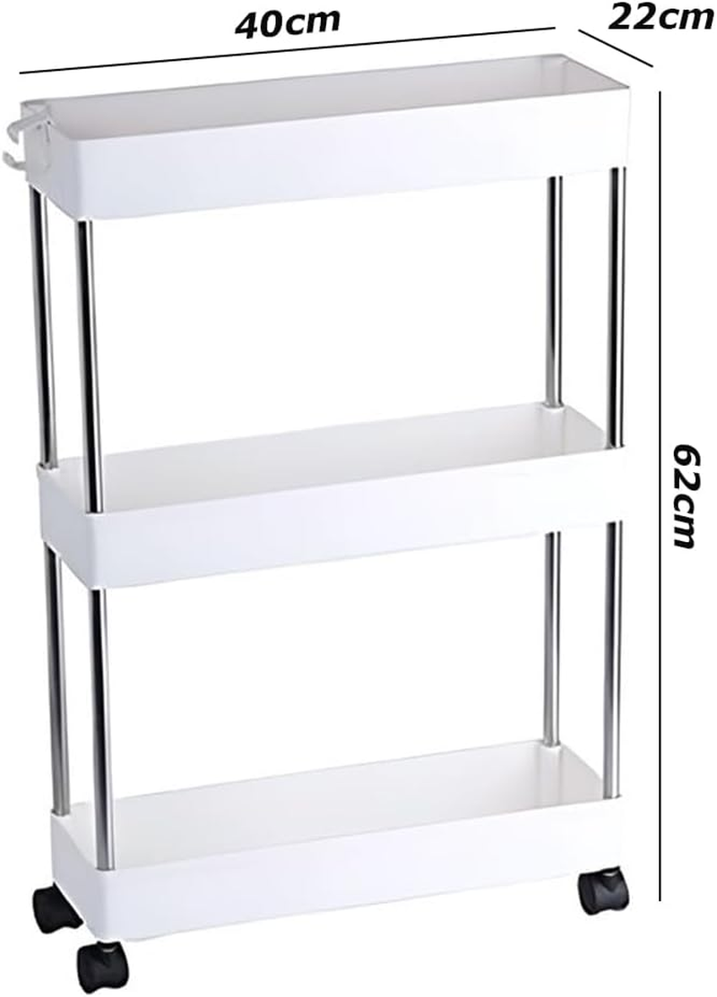 3-Tier Storage Cart, Movable Storage Rack, Portable White Utility Cart, Narrow Space Rolling Trolley with Wheel, Suitable for Kitchen Bathroom Pantry Laundry (40 * 22 * 62 CM) ﻿ ﻿ image number 4