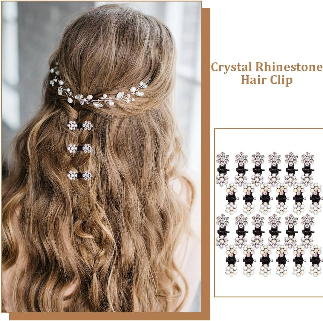LAKJUOZ Pack of 24 Mini Rhinestone Hair Clips, Mini Metal Hairpin, Plum Diamond Hair Clip, Suitable for Girls, Women, Hair Accessories, Wedding, Prom, Headpiece image number 3