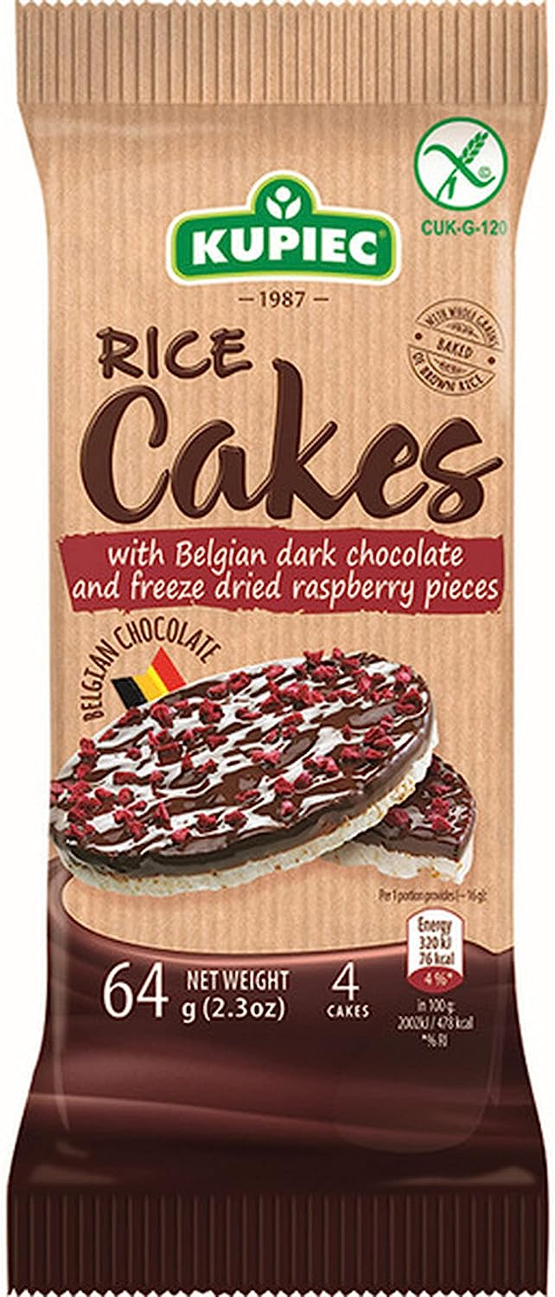 Kupiec Dark Chocolates and Raspberries Gluten Free Rice Cakes 64 G image number 1