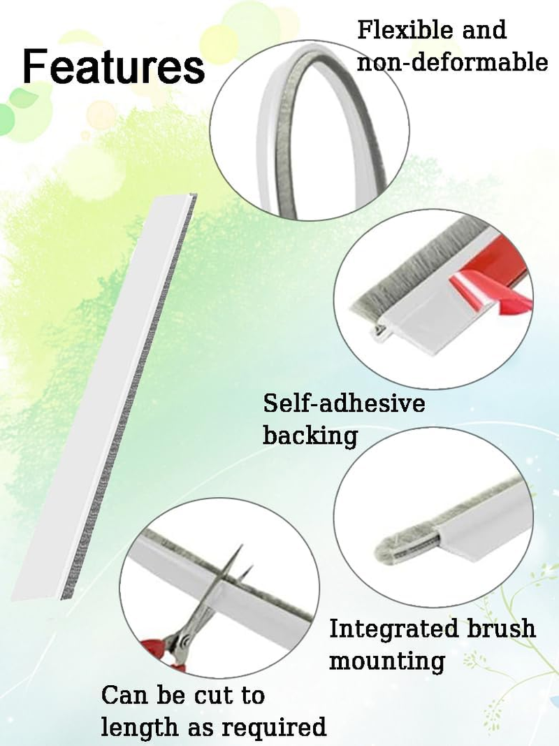 Door Sweep Brush Seal 39" - Self Adhesive Draft Stopper for Bottom of Door - White, Integrated Design for Noise and Air Insulation image number 6