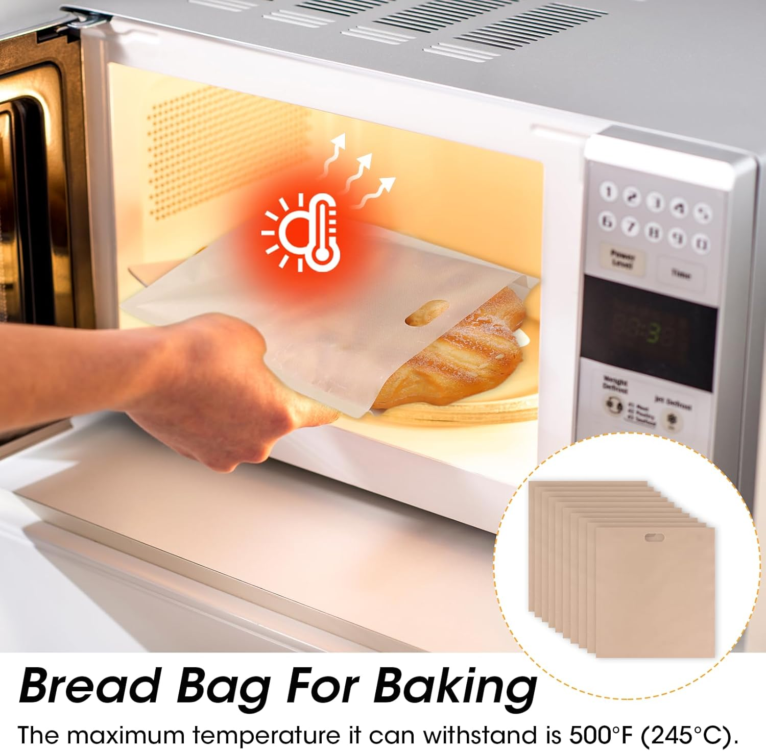 10 Pcs Toaster Bags Reusable, Non-Stick Toaster Bags, Heat Resistant Sandwich Bag, Easy Clean Teflon Toasting Beige 17X19Cm Suitable for Bread Sandwich Cheese Snacks Grilled Kitchen Use image number 1