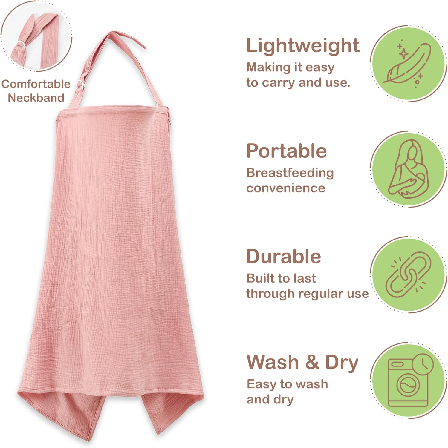 Organic Cotton Nursing Cover - 109 X 71 CM Breathable Muslin Breastfeeding Cover, Multi-Purpose for Women (Pink) - Rust image number 7