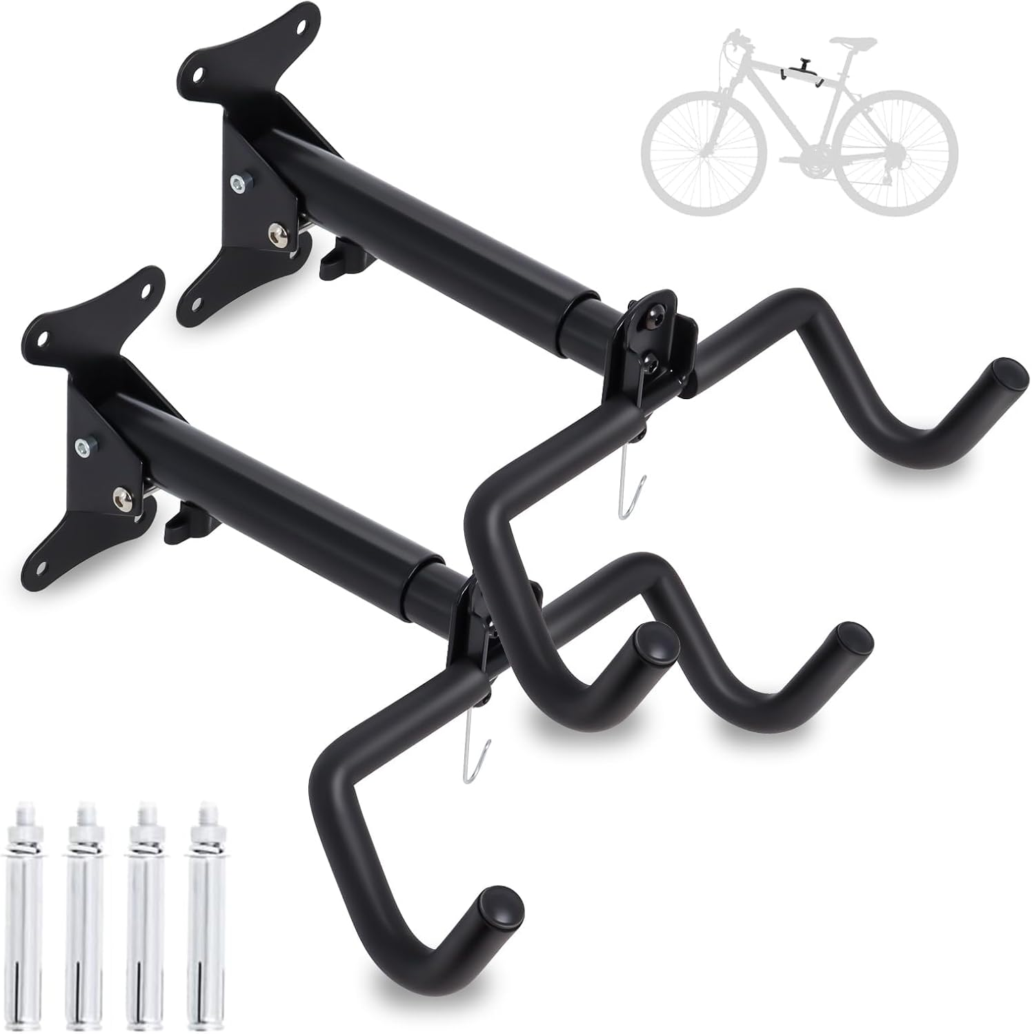 Bike Wall Mount Hanger, Telescopic and Adjustable, Suitable for Mountain, Hybrid, and Road Bikes, Space-Saving Garage Storage（Black，2Set) image number 6