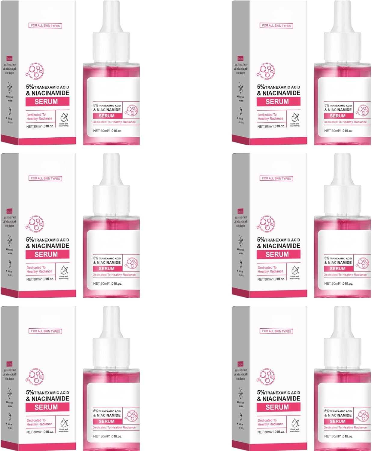 Brightening Face Serum with 5% Tranexamic Acid, Niacinamide & Arbutin &ndash; Hydrating Anti-Aging Formula with Rose Extract, Fades Dark Spots, Evens Skin Tone & Boosts Radiance, 30Ml (6Pcs) - 2Pcs image number 2